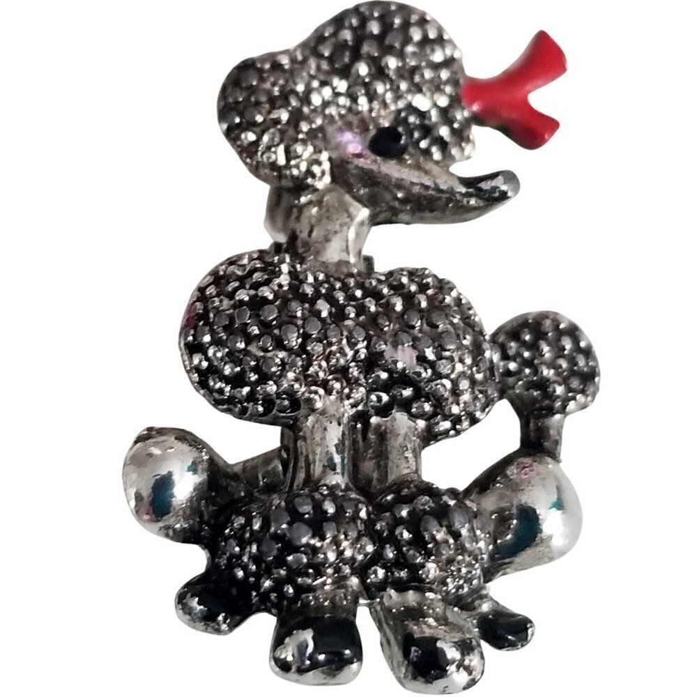Vintage Marcasite Style Enamel Unmarked Poodle Brooch